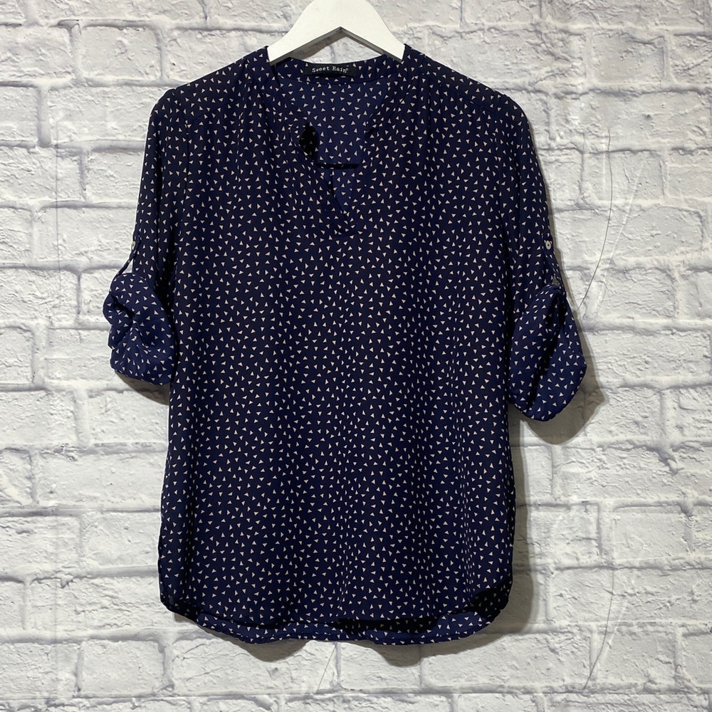 Sweet Rain Navy Blue Patterned Blouse